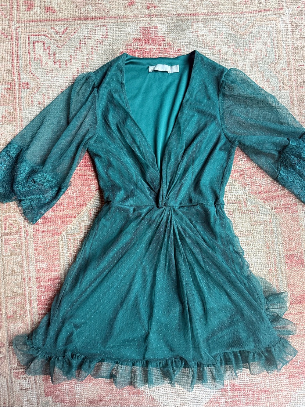 ASOS Teal Plunge-Neck Ruffle Mini Dress